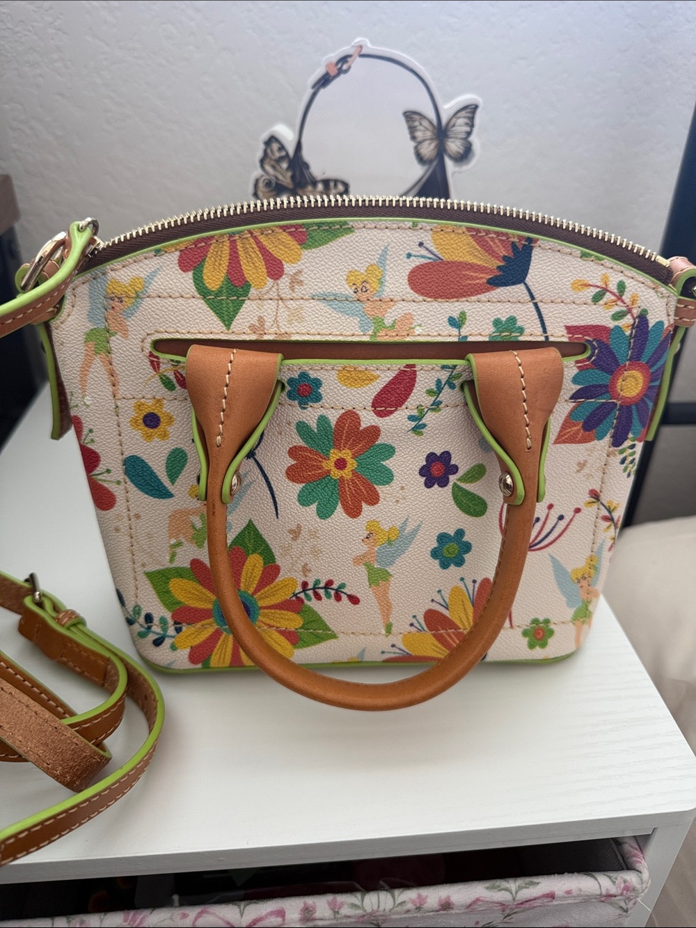 EUC Dooney & Bourke Floral Tinkerbell Disney Parks Mini Satchel - Picture 2 of 6